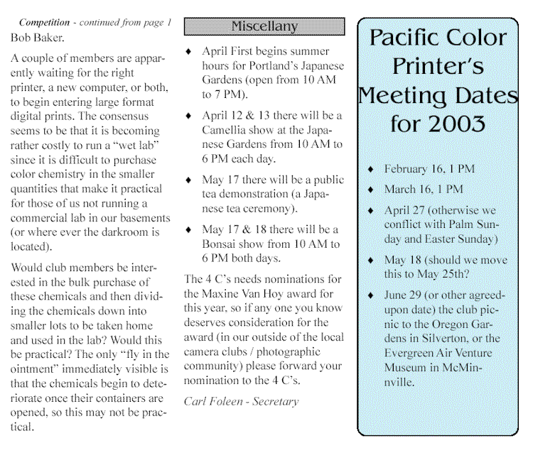 Pacific Color Printers Camera Club - The Easel, Page 2